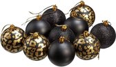 Luxe kerstballen - Zwart / Goud - Panter print - set van 10 - Kerst