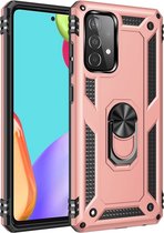 Samsung Galaxy A22 Stevige Magnetische Anti shock ring back cover case- schokbestendig-TPU met stand – Rosé goud  + Gratis screenprotector