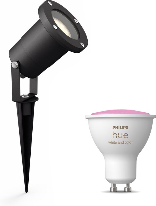 Philips Puled Grondspot LED voor Buiten - Incl. Philips Hue White & Color Ambiance - Prikspot - Tuinverlichting - Buitenlamp - Zwart