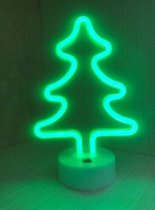 Groenovatie LED Neon Tafellamp "Kerstboom" - Op Batterijen en USB - 18x10x27cm - Groen