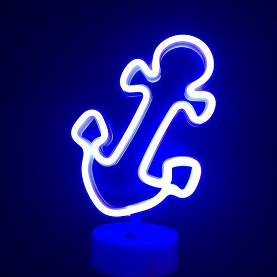 Groenovatie LED Neon Tafellamp "Anker" - Op Batterijen en USB - 17x10x26cm - Blauw