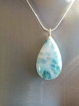 Larimar Druppel hanger AAA++ kwaliteit plus ketting, gewicht: 17,3 gram, doorsnede: 24,3 mm - 100% larimar!