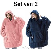 2x Hoodie deken unisex - roze en blauw - voordeelset - deken met mouwen - blanket - plaid met mouwen - sherpa