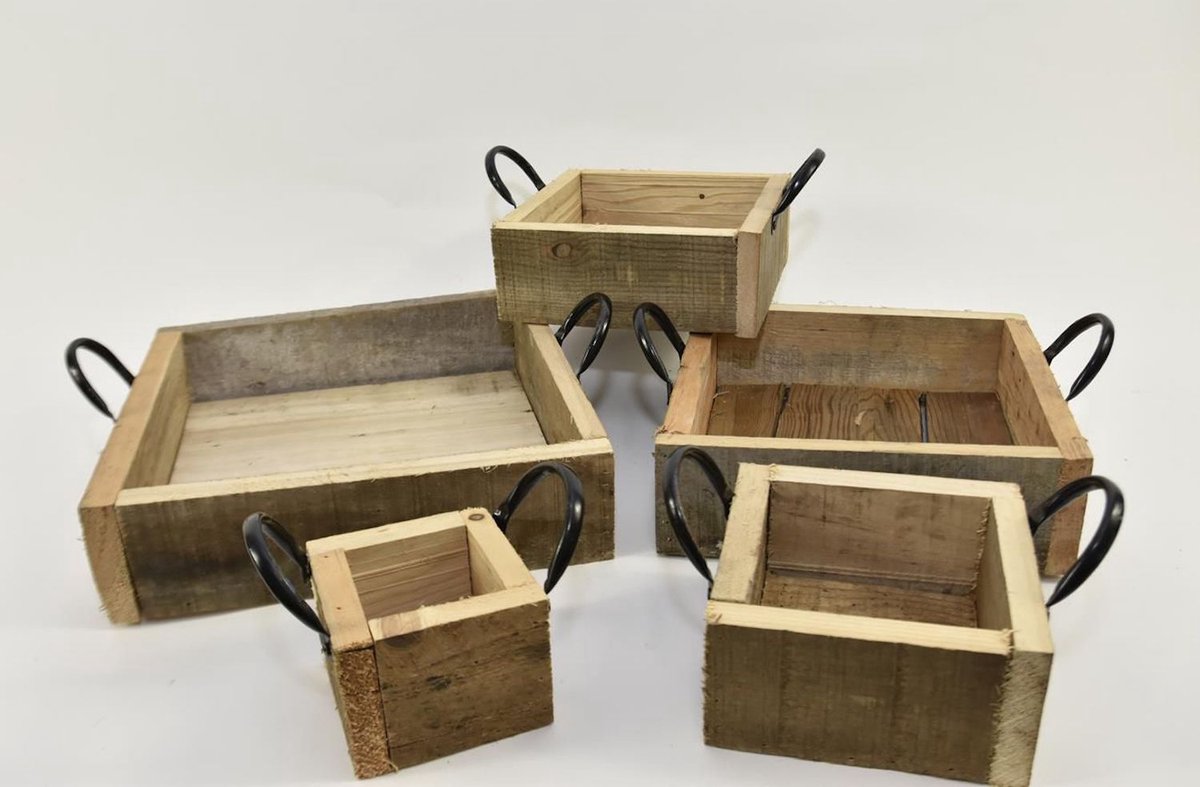 Oneiro’s Luxe Set/5 dienbladen vierkant 30x30x8cm natural - woondecoratie - metaal - zwart - hout - woonaccessoires - dienbladen – tafelaccessoires – serveerbladen – presenteerbladen