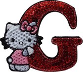 Strijk Embleem Alfabet Patch - Letter G - Hello Kitty Pailletten - 6cm hoog - Letters Stof Applicatie - Geborduurd - Strijkletters - Patches - Iron On