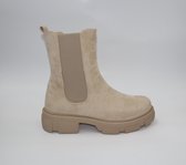 Enkellaars - Dames - Beige - Maat 40 - Kunstsuede