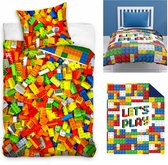 Dekbedovertrek Lego- 1persoons- 140x200- dubbelzijdig- Katoen- bouwstenen- bricks, incl. Bouwsteentjes Bedsprei- Deken- 170x210