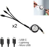 3-in-1 USB Oplaadkabel - USB C & Lightning & Micro USB - Oplaadkabel iPhone - Oplaadkabel Samsung - Oplaadkabel USB C