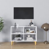 Decoways - Tv-meubel met houten poten 69,5x30x50 cm hoogglans wit