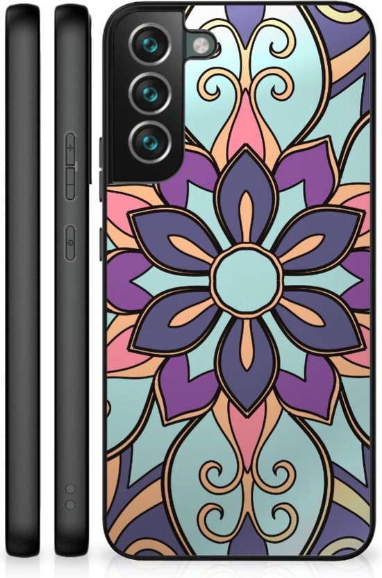 Smartphone Hoesje Samsung Galaxy S22 Pro Tpu Bumper Met Zwarte Rand Paarse Bloem 0604