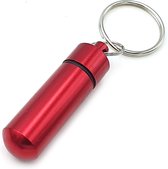 Sleutelhanger safe met spat-waterdicht XL aluminium kokertje buisje voor bijvoorbeeld adres of pillen - rood