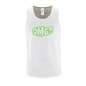 Witte Tanktop sportshirt met "OMG!' (O my God)" Print Neon Groen Size XL