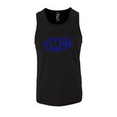 Zwarte Tanktop sportshirt met "OMG!' (O my God)" Print Blauw Size L
