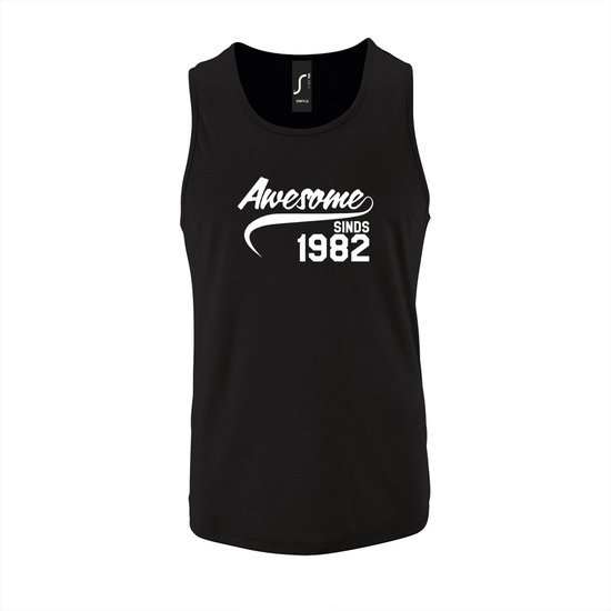 Zwarte Tanktop sportshirt met "Awesome sinds 1982" Print Wit Size L