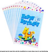 10x Uitdeelzakjes Happy First Birthday Blauw 16.5 x 25 cm - Cellofaan Plastic Traktatie Kado Zakjes - Snoepzakjes - Koekzakjes - Koekje - Cookie Bags - Verjaardag - 1e - 1 jaar oud