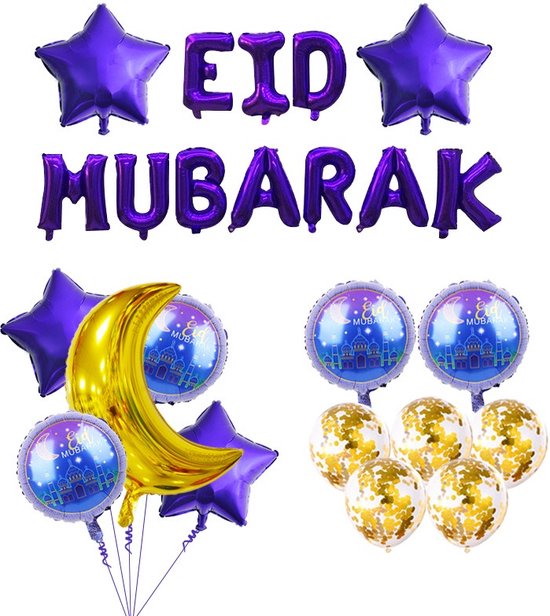 GBG Eid decoratie - Eid Mubarak - Ramadan Feestdecoratie - Papieren Confetti - Ramadan Decoratie - Eid-al Fitr - Paars Goud
