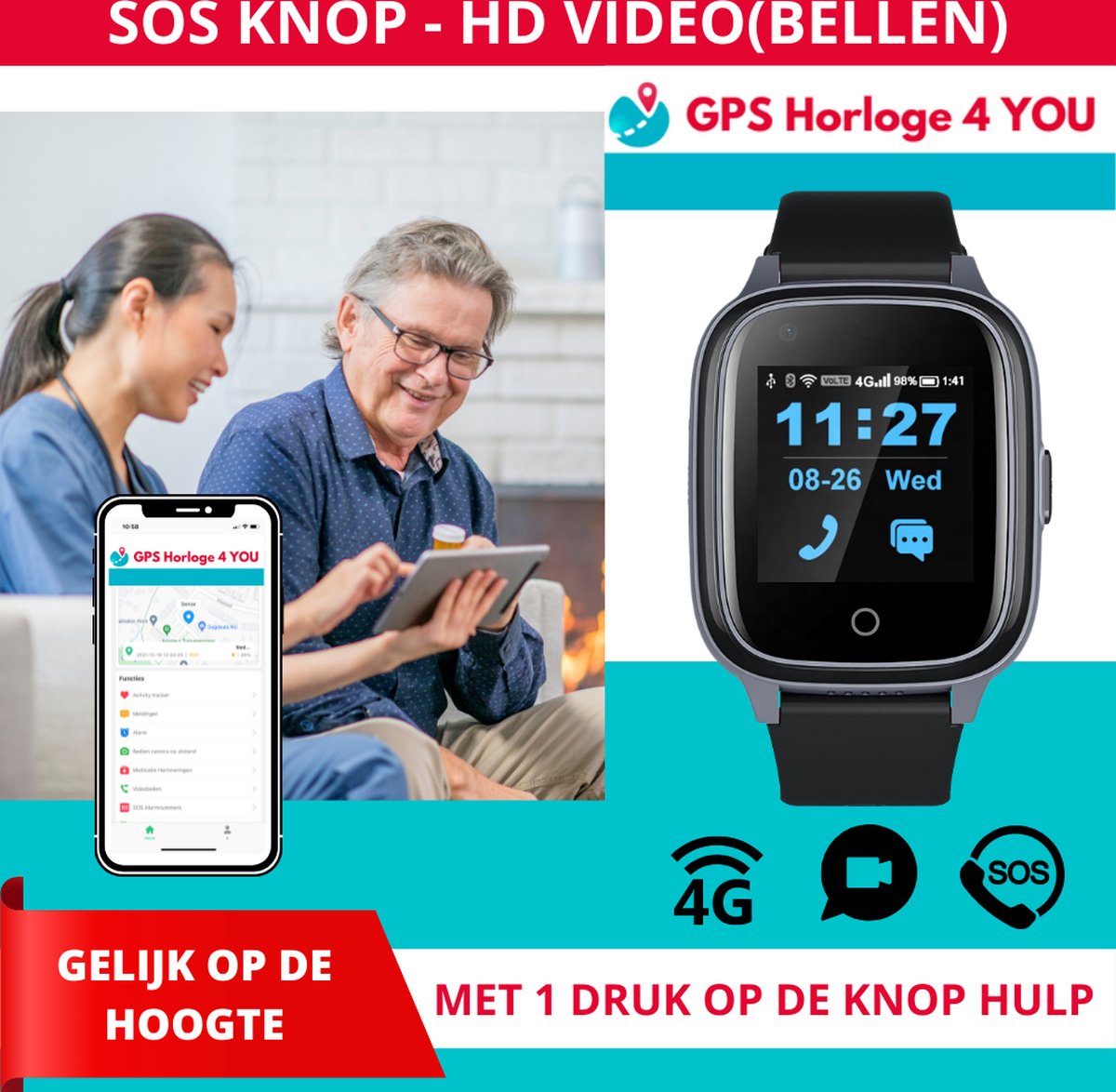 GPS Horloge 4 YOU - GPS Horloge Senior - Smartwatch voor Ouderen -  Persoonlijke | bol.com