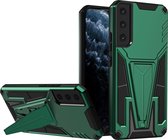 Mobigear Hoesje geschikt voor Samsung Galaxy S22 Plus Telefoonhoesje Hardcase | Mobigear Armor Stand Backcover Shockproof met Standaard | Schokbestendig Galaxy S22 Plus Telefoonhoesje | Anti Shock Proof - Groen