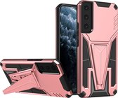 Samsung Galaxy S22+ Hoesje - Mobigear - Armor Stand Serie - Hard Kunststof Backcover - Roségoud - Hoesje Geschikt Voor Samsung Galaxy S22+