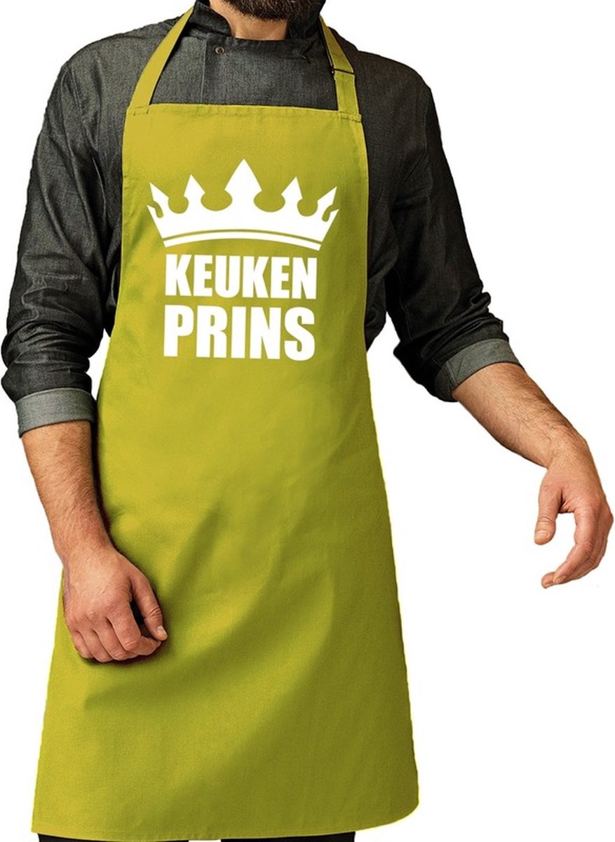 Keuken Prins barbeque schort / keukenschort lime groen voor heren - bbq schorten