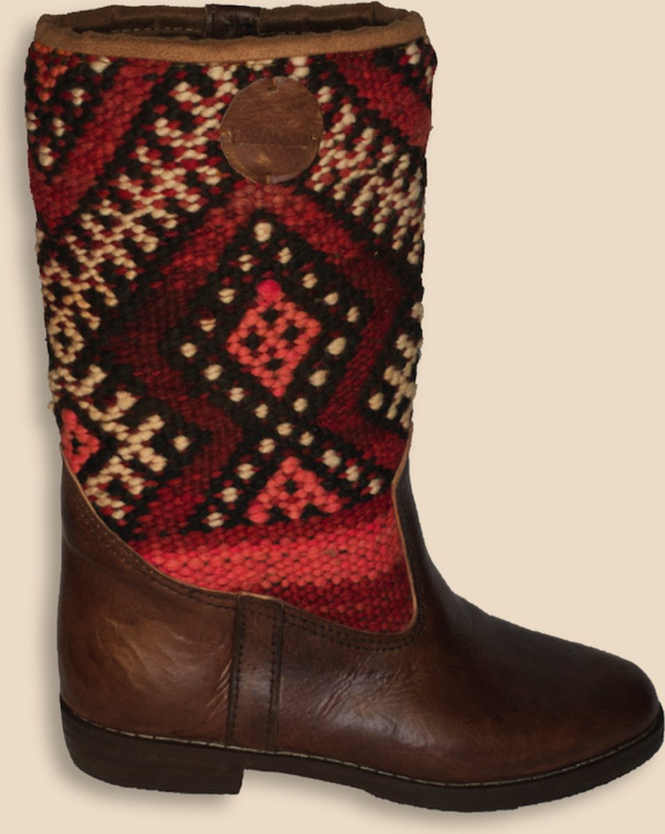 Kelim Boots | Kastanjebruin Leer | Marokkaanse Kelim | Maat 39 | Sandia | Bravas Boutique