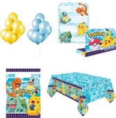 Pokemon verjaardag pakket ballonnen, uitnodigingen, uitdeelzakjes en tafelkleed