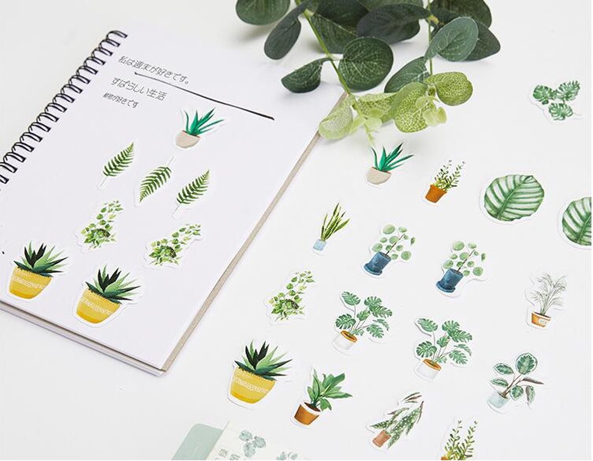 46 Stickers Groene Planten - Thema Groene Planten, Plant in Pot, Varens - EN13 - Stickerdoosje - Voor Scrapbook Of  Bullet Journal - Agenda Stickers - Decoratie Stickers — afbeelding 5