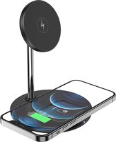 2 in 1 Draadloze Oplader Geschikt voor magnetische ring iPhone 13, iPhone 12 en AirPods - 15W - Zwart