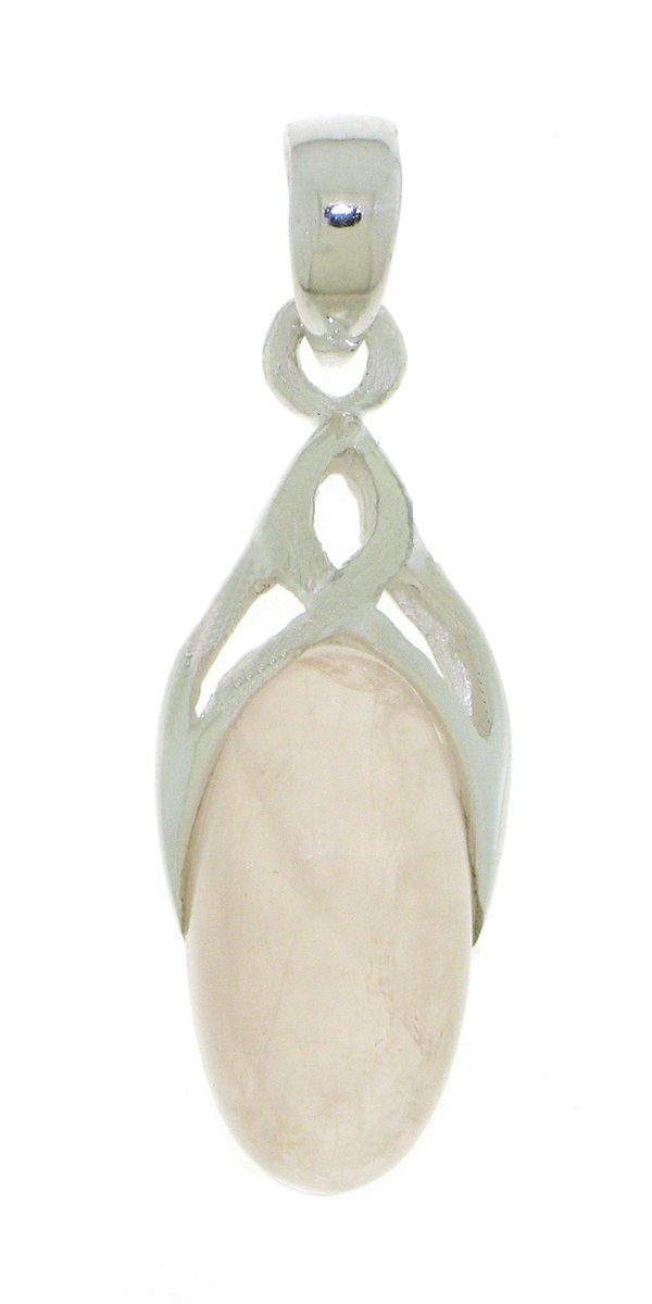 SilverGems Zilveren hanger met cabouchon geslepen ovale Rozenkwarts edelsteen