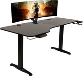 Qualux Gaming Bureau - Game Bureau - Zit Sta Bureau - Incl. Muismat, Bekerhouder, Koptelefoonhouder - (L) 160 x (B) 75cm - Zwart/Carbon - Inclusief Montagevideo