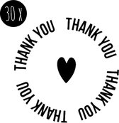 30x Sticker / Sluitsticker | THANK YOU | transparant & zwart | 35 mm