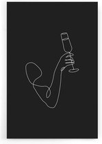 Walljar - Champagne Line Art - Muurdecoratie - Poster