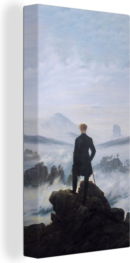 Canvas Schilderij De zwerver boven de zee van mist - Caspar David Friedrich - Kunstwerk - 40x80 cm - Wanddecoratie