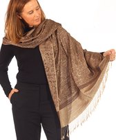 Pashmina Shine-koffie bruin-sjaal dames-cashmere-zijde-paisley-select deal