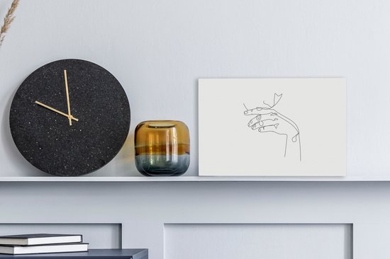 Canvas Schilderij Line art - Gezicht - Hand - 30x20 cm - Wanddecoratie