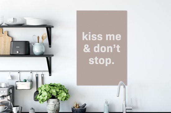 Peinture sur toile Saint-Valentin - Kiss -moi et ne t'arrête pas - Citations - Dictons - 60x90 cm - Décoration murale
