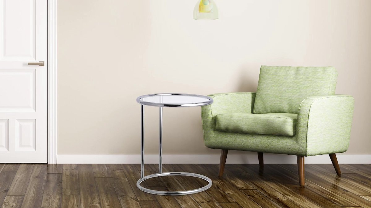 Ronde tafelset met metalen frame en glazen tafelblad kopen