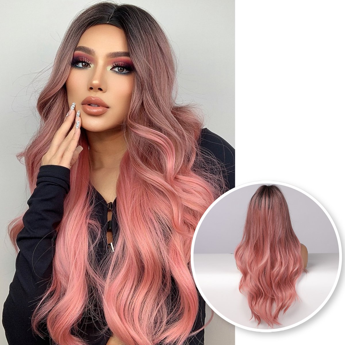 SassyGoods® Roze Pruik - Pruiken Dames Lang Haar - Wig - Hoge Kwaliteit - Wasbaar - 70 cm - SassyGoods