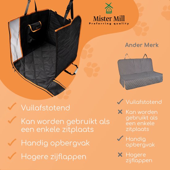Mister Mill Hondendeken Auto Achterbank - Kofferbak - Enkele Stoel - Hondenkleed - Autodeken Hond Achterbank - Beschermhoes incl. Opberghoes en Hondenriem 137 x 147