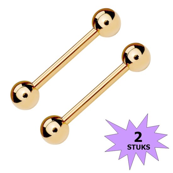 Twee gouden staafjes met bolvormige uiteinden, 2 stuks.