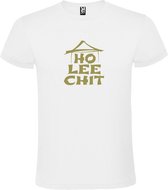 Wit t-shirt met " Ho Lee Chit " print Goud size XXXL