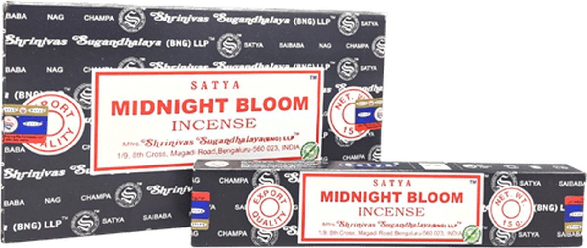 Satya Sai Baba Satya Midnight Bloom wierookstokjes - doos met 12 pakjes van 15 gram zwart