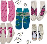 Nature Planet -kindersokken - set van 5 paar sokken - flamingo - vlinder - zeepaardje - pinquin - zeeschildpad (100% Oeko-tex gecertificeerd) maat 19-22