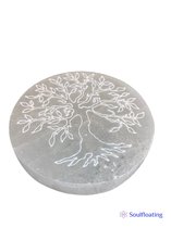 Soulfloating Oplaadsteen - Seleniet Coaster / Schijf - Levensboom Gravure (Tree of Life) (8cm)