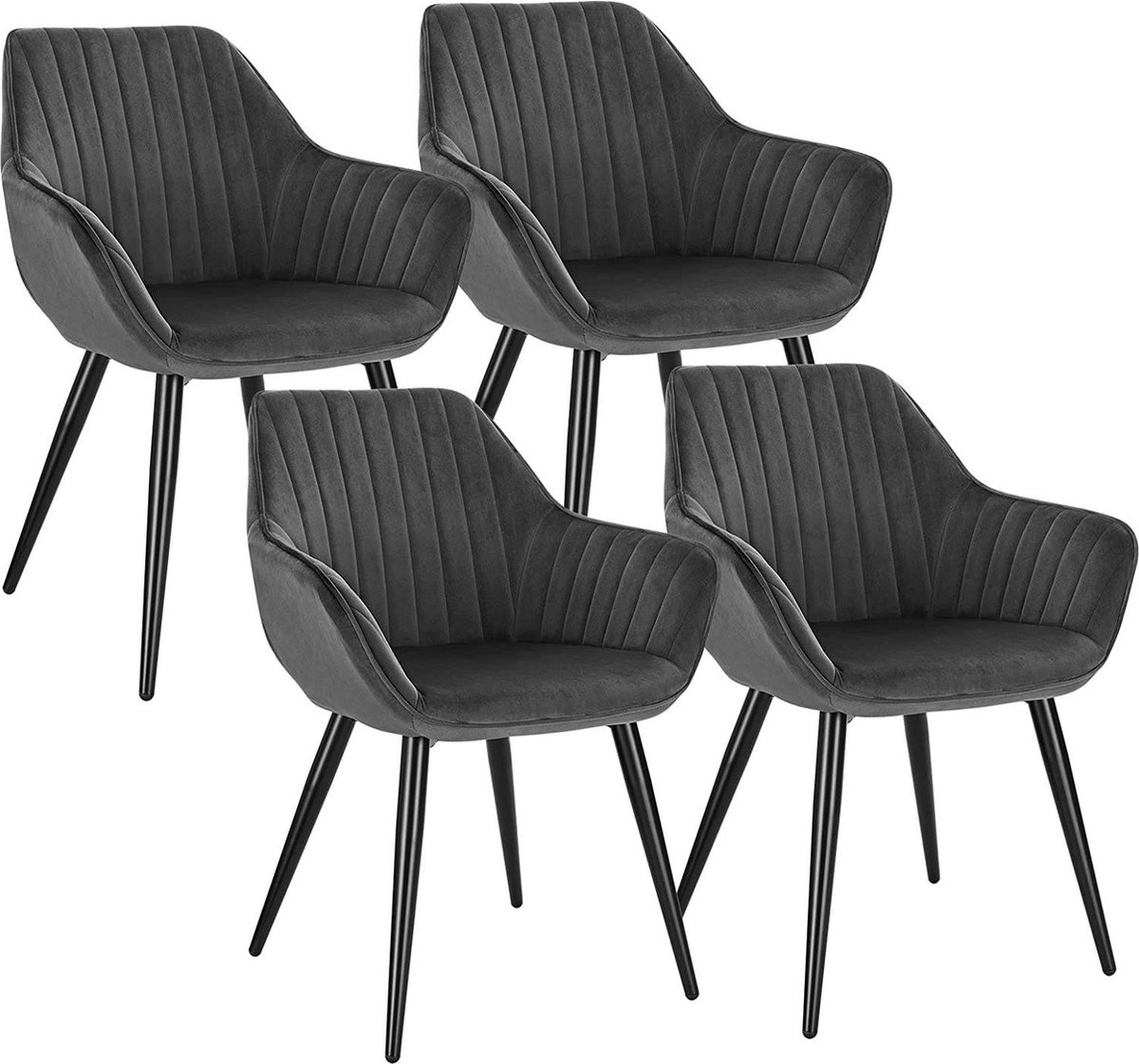 Kamyra® Set van 4 Velvet Eetkamerstoelen met Armleuning - Eetkamerstoel, Stoel, Kuipstoel, Loungestoel - 40x40x81 cm - Donkergrijs