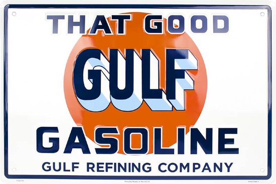 Metalen wandbord Gulf Gasoline - Reliëfs - 30 x 45 cm
