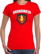 Brandweer met embleem verkleed t-shirt rood voor dames - brandweervrouw - carnaval verkleedkleding / kostuum S