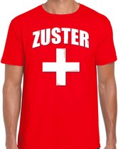 Zuster met kruis verkleed t-shirt rood voor heren - Verpleegster carnaval / feest shirt kleding / kostuum L