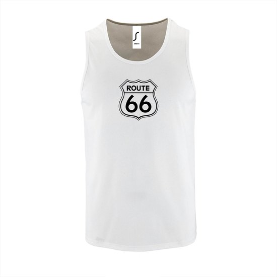 Witte Tanktop sportshirt met "Route 66" Print Zwart Size L