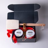 Hammam Essentials Care Box – Arganolie 30ml & Loofah rugborstel + Ghassoul kleimasker 250g + Sabon Beldi Zwarte Zeep 200g – Geschenkset – Giftset – Verjaardag – Cadeau tip – Vrouw